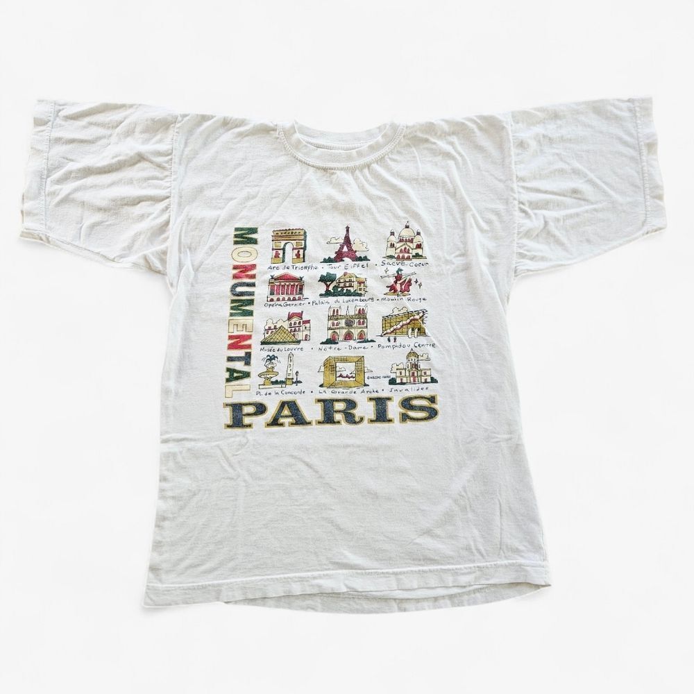 Vintage Paris Monumental Historic Monuments Louvre Souvenir Graphic Tee Shirt S
